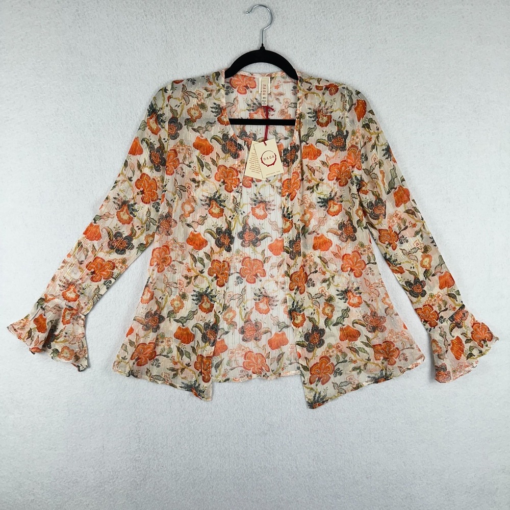 Anthropologie Raga Blouse Womens XS Iridescent Gold Metallic Festival Sheer NWT